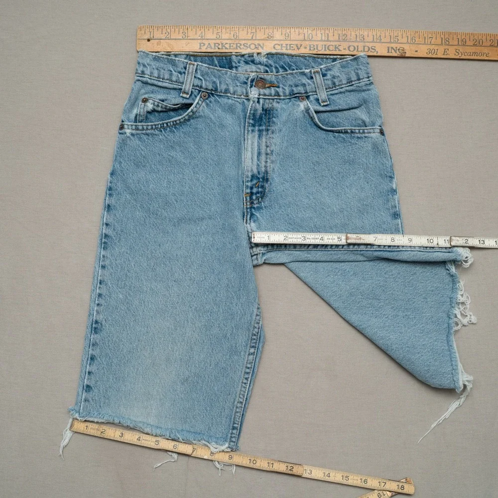 Vintage Levis Orange Tab 550 Student Cut Off Denim Shorts Jorts Raw Hem 27x12